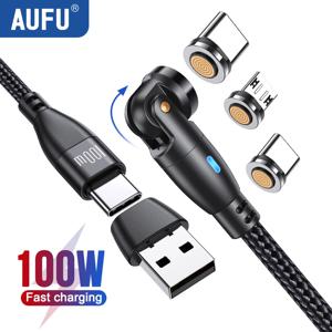 AUFU 100W 마그네틱 USB 유형 C 케이블 5A Macbook 용 고속 충전 마이크로 유형 C 케이블 iPhone 용 삼성 자석 충전기 와이어 코드