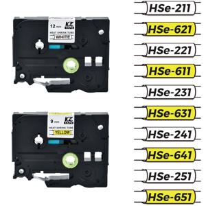 브라더 P-터치 PT-E550W PTH110 용 열 수축 튜브 테이프, HSE-231 HSE-631 HSE-221 HSE241 HSE-251 케이블 태그, 1 개