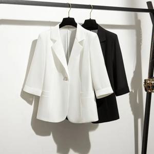 여성용 얇은 흰색 작은 사이즈의 정장 재킷, 2026년 여름 신상품, 쉬폰 소재, 7부 소매, 세련된 스타일의 캐주얼 정장 상의, 단일 버클