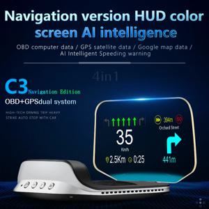 HUD 자동차 C3 OBD GPS 힙업 디스플레이 HD 스마트 내비게이션 프로젝터 (윈드실드용) Obd2 타코미터 온보드 컴퓨터 안전 알람