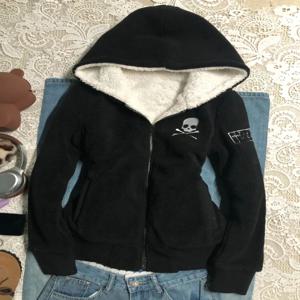 서브컬쳐 크로스 Y2k 램 울 자켓 여성 고딕 후드 스컬 그런지 지퍼 스트리트웨어 하라주쿠 여성 빈티지 캐주얼 코트