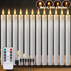 충전식 무염 LED 테이퍼 캔들 타이머 리모컨 및 USB 충전 케이블 포함 깜박이는 왁스 창문용 높은 촛대