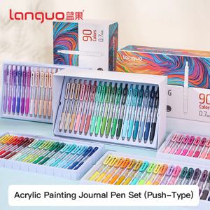 LANGUO 36/54/72/90 색상 아크릴 페인팅 젤 펜 리트랙터블 0.7mm 팁 학생용 그림 낙서 필기용 펜