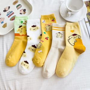 산리오 양말 폼폼푸린 중간 길이 통기성 미니멀 디자인 레저 스포츠 양말 소녀 선물 크리스마스용 귀여운 양말