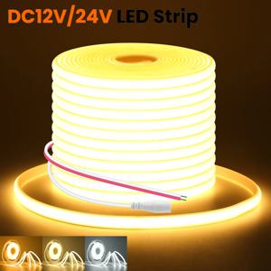 12V 24V COB LED 스트립 320LED 유연한 네온 테이프 라이트 IP67 방수 LED 리본 로프 밀도 라인 조명 접착 테이프 포함