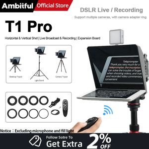 AMBITFUL T1 PRO DSLR 카메라 폰 녹화용 미니 텔레프롬프터 리모컨 삼각대 포함, 1/4 나사, 상단 핫슈 마운트 포함