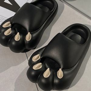포근하고 창의적인 고양이 발 슬리퍼, 두꺼운 밑창, 미끄럼 방지 강아지 발톱 슬리퍼, 만화풍 부드러운 바닥 EVA 동물 발 샌들 (실내용)
