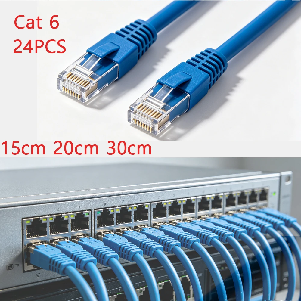 24PCS Cat6 RJ45 짧은 이더넷 케이블 고속 UTP LAN 패치 코드 안정적인 전송 15cm 30cm 20cm PC 라우터 스위치 모뎀용