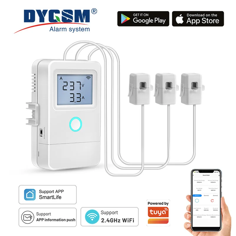 Tuya WiFi 스마트 전기 계량기 3 전류 변압기 1 웨이 16A 스위치 LCD 디스플레이 과열 경보 난연성 소재