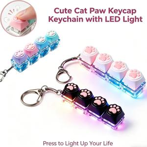 실리콘 고양이 발 모양 키보드 스타일 클리커 키체인 발광 LED 라이트 피젯 토이 스트레스 해소 버튼 불안 완화용