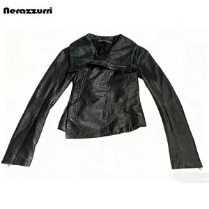 Nerazzurri 봄 가을 짧은 핏 블랙 서브컬쳐 Pu 가죽 자켓 남성 지퍼 다크 아카데미아 Cothing Emo streetwear menswe