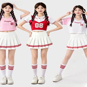 K팝 여성 그룹 공연 의상 여름 학생 치어리딩 대회 체조 에어로빅 그룹 쇼 세트 폴리에스터
