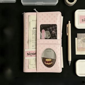 A6 핑크 화이트 폴카 도트 DIY PU 클립온 노트 루즈 리프 북 다이어리 아젠다 플래너 커버 앨범 문구류