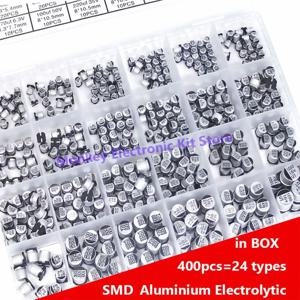 400개 24가지 용량 알루미늄 전해 SMD 커패시터 키트 1uF~1000uF 6.3V-50V 24가지 용량 박스 키트 포함