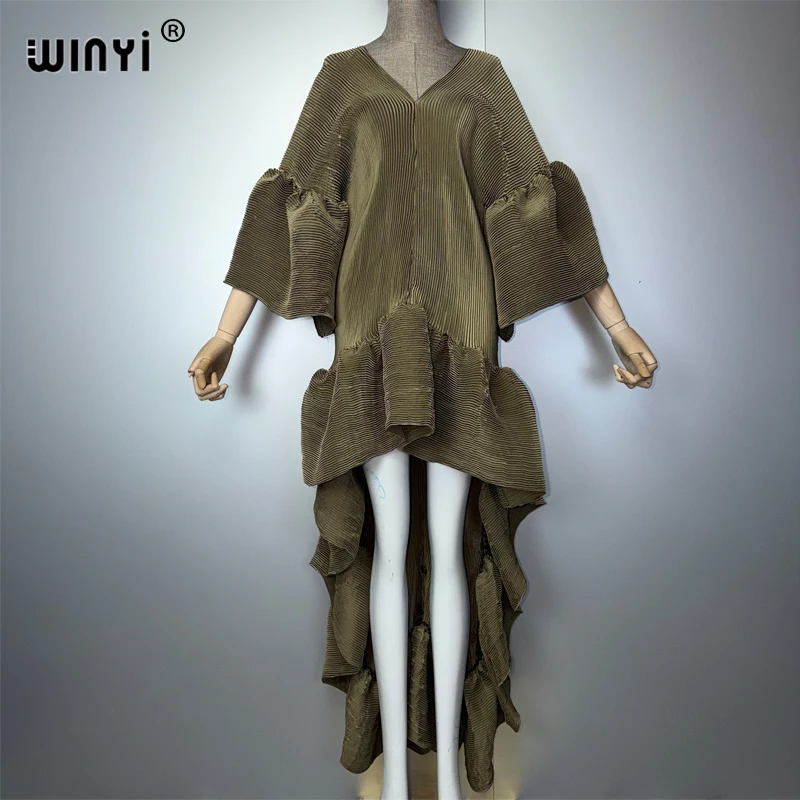 WINYI 보헤미안 맥시 카프탄 드레스 중동 스타일 우아한 플리츠 비치 커버업 두바이 아바야 고급스러운 파티 이브닝 가운