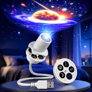 별이 빛나는 하늘 조명 USB 플러그인 360 ° 회전식 프로젝터 무드등 침실용 창의적인 LED 무드등 달 별 분위기 조명