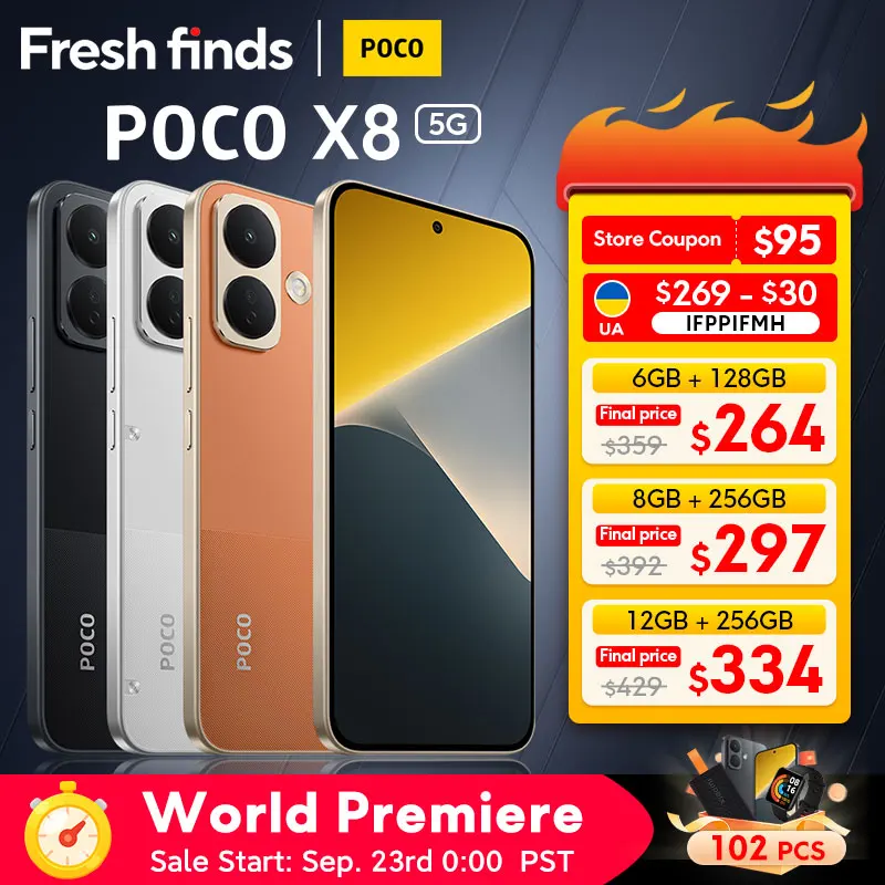 [세계 최초 공개] POCO X8 5G 스마트폰 글로벌 버전, 스냅드래곤 탑재 ®   6세대 Gen 4 8340mAh 67W 충전 6.83