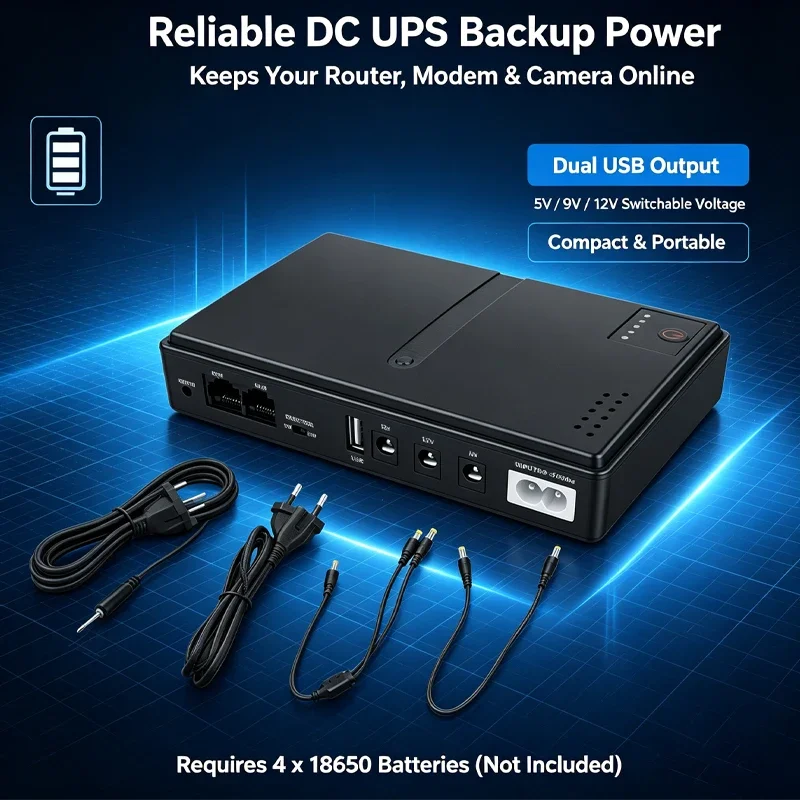 1018L 무정전 전원 공급 장치(DC 백업), 18650 배터리 전원, Wi-Fi 라우터, 광 모뎀, 내장 어댑터, 5V/9V/12V/15V/24V 지원