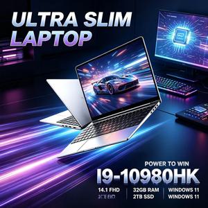 14.1인치 초슬림 노트북, 인텔 코어 i9-10980HK 프로세서, 120Hz FHD 디스플레이, 32GB RAM, 2TB 저장 공간, 백라이트 키보드, 윈도우 11 운영체제, 긴 배터리 수명, 사무용으로 적합