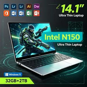 새로운 14.1인치 FHD 울트라 슬림 노트북, 인텔 N150 프로세서, 32GB RAM, 1TB/2TB SSD, 1080P 해상도, 윈도우 11 운영체제, 휴대용 컴퓨터, 게이밍, 사무용, 학습용 PC.