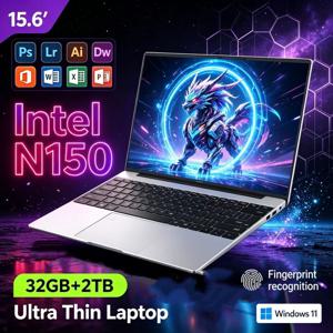 새로운 15.6인치 초슬림 노트북, 인텔 N150 프로세서, 32GB RAM, 1TB/2TB SSD, FHD 1080P 디스플레이, 윈도우 11 운영체제, 게이밍, 사무, 학습용, 일상생활용.