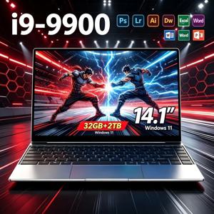 새로운 초슬림 14.1인치 노트북, 인텔 i9-9900 프로세서, 32GB RAM, 1TB/2TB SSD, 1080P 디스플레이, Windows 11 운영체제, 휴대용, 게이밍, 사무용, 학습용 컴퓨터