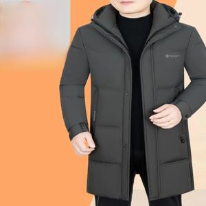남성용 롱 다운 재킷 겨울 두꺼운 슬림핏 후드 오리털 코트 아빠 겨울옷 남성 패션 아우터 폴리에스터 섬유