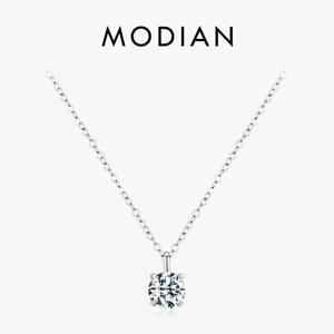 MODIAN 1CT 프롱 세팅 Moissanite 목걸이 D 컬러 VVS1 랩 다이아몬드 펜던트 여성용 925 스털링 실버 웨딩 쥬얼리