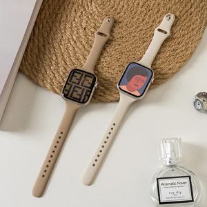 Apple Watch 용 얇은 실리콘 스트랩 49mm 44mm 45mm 41mm 42mm IWatch 시리즈 용 솔리드 컬러 스트랩 팔찌 9 8 7 6 5 4 SE Ultra 2