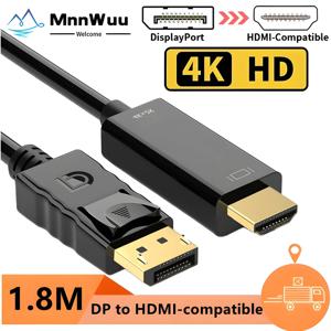 4K DP-HDMI 호환 케이블 어댑터 1.8m DisplayPort-HDMI 호환 변환기(데스크탑 노트북 PC TV 모니터 프로젝터용)