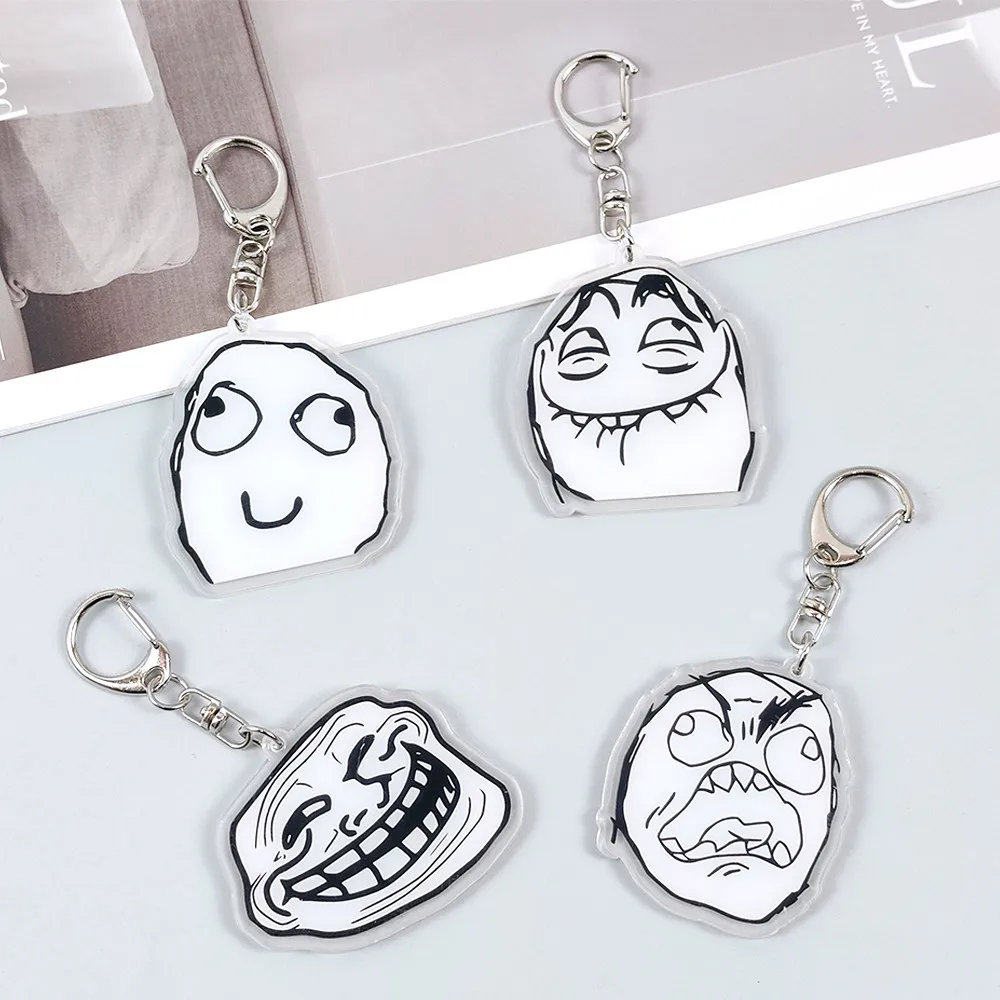 크리 에이 티브 트롤 얼굴 열쇠 고리 No Me Gusta Rage Forever Alone 아크릴 펜던트 열쇠 고리 배낭 자동차 장식 만화 팬 선물