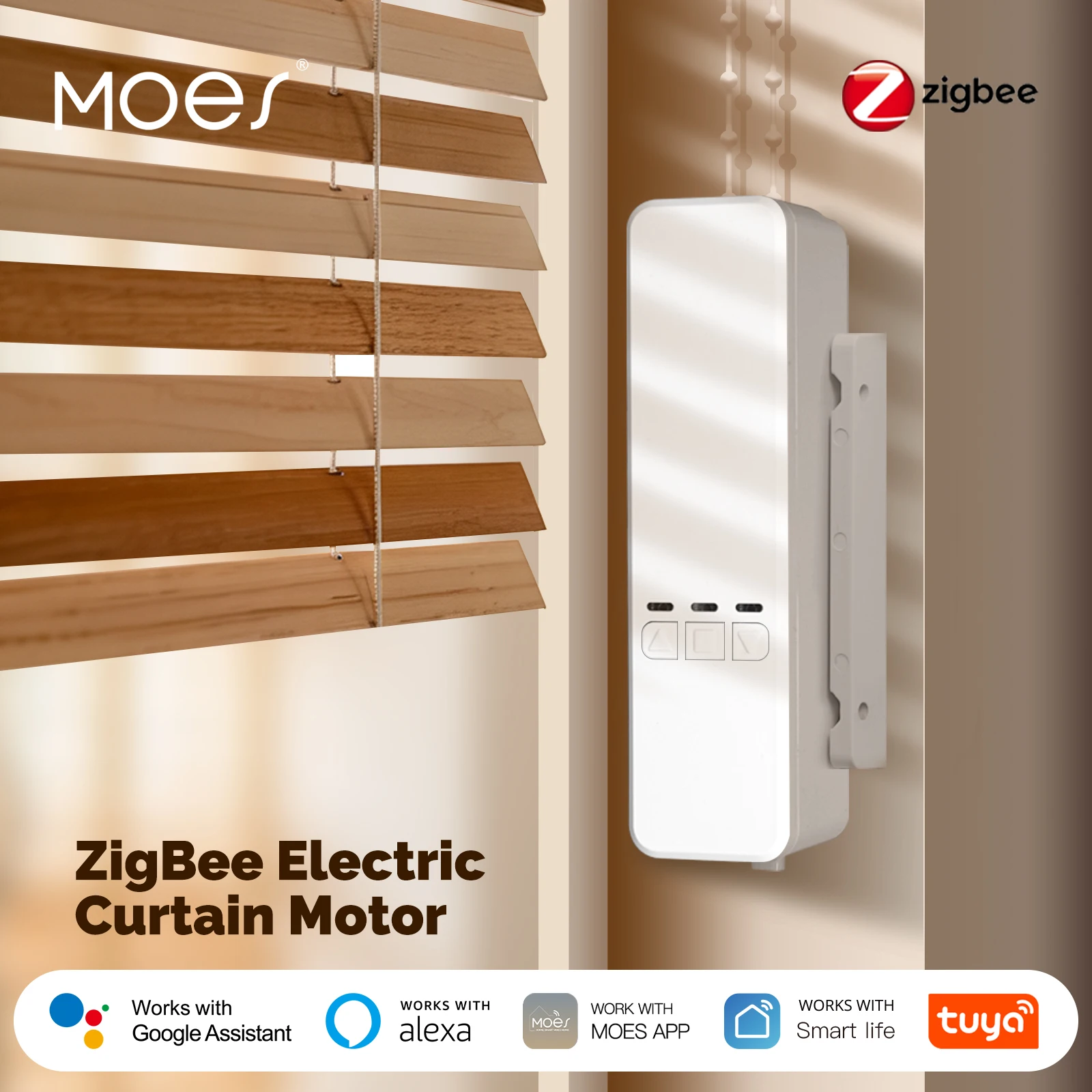 MOES Tuya Zigbee 체인 롤러 블라인드 스마트 전기 커튼 그늘 드라이브 모터 리튬 배터리 Alexa GoogleHome으로 App 제어