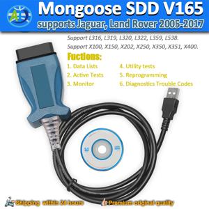 랜드로버/재규어 2005-2017용 JLR OBDII 프로그래머용 몽구스 SDD Pro V165 SDD V165 인터페이스 J2534 OBD2 진단 도구