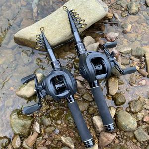 미니 슈링크 31cm 휴대용 낚싯대 키트 1.5-2.1M 텔레스코픽 카본 트래블 폴 고속 7.2:1 베이트캐스팅 릴 잉어 낚시