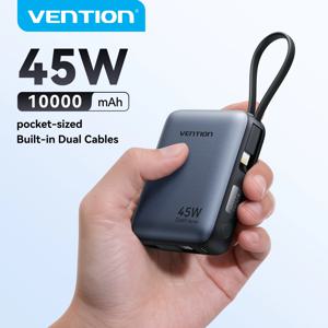벤션 45W 10000mAh 보조 배터리, 내장 USB-C 케이블, 아이폰 18 및 삼성 S26용 휴대용 보조 배터리, 주머니에 쏙 들어가는 크기