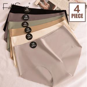 Falllsweet 4Pcs 여성용 무봉제 실크 팬티 부드럽고 얇은 여성 속옷 섹시한 미드라이즈 브리프 아이스 실크 언더팬츠 란제리 M-2XL