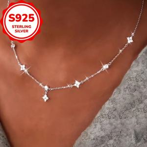 S925 실버 행운의 네잎 클로버 목걸이, 세련되고 우아하며 발렌타인데이 선물로 제격입니다.