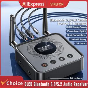 OLCD 블루투스 6.0/5.2 오디오 수신기 송신기 AAC aptX-LL/AD/HD 3.5mm Aux 광학 무선 스테레오 음악 U 디스크 플레이어