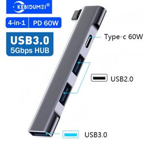 KEBIDUMEI 4포트 USB 3.0 허브 타입 C to PD 60W USB 3.0 2.0 허브 OTG 어댑터 USB C 도킹 스테이션 USB 스플리터 태블릿 맥북용 USB 3.0 Hub Type c to PD 60W USB 3.0 2.0 Hub OTG Adapter USB C Docking Station USB Splitter For Tablet Macbook