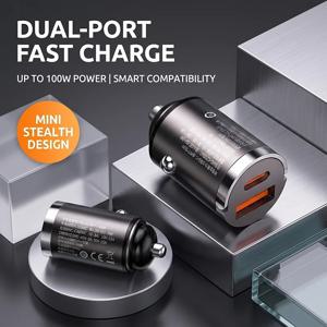 미니 슈퍼카 차량용 충전기 USB C 듀얼 포트 고속 충전 어댑터 12V/24V 차량용 어댑터 아이폰 17 16 삼성 등 호환