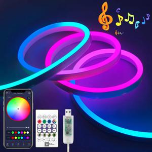 5V RGBIC 네온 스트립 라이트 5M 10M USB 방수 플렉시블 리본 테이프 네온 조명 블루투스 리모컨 포함 홈데코용
