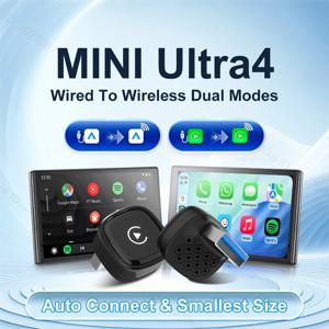 미니 울트라 4 무선 안드로이드 오토 박스 CarPlay 어댑터 유선에서 무선으로 듀얼 모드 USB 플러그 앤 플레이 카플레이 동글 OTA 업데이트