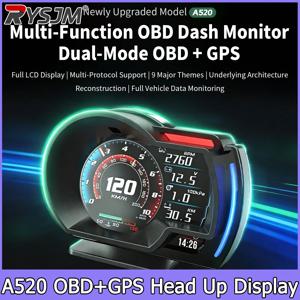 A520 OBD+GPS HUD 속도계 수온 RPM 연료 레벨 디지털 헤드업 디스플레이 스마트 게이지 속도 경고 자동차 진단 도구