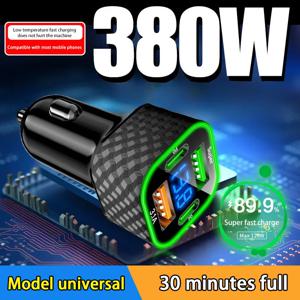 380W USB C 차량용 휴대폰 충전기 듀얼 PD 4 in 1 전압 표시 기능 초고속 충전 어댑터 (아이폰, 오포, 비보, 삼성 호환)