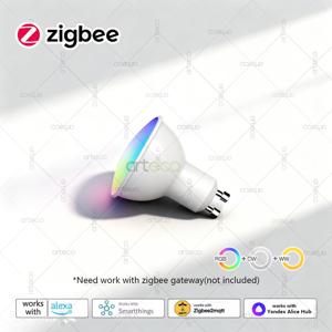 Zigbee 3.0 GU10 LED 전구 램프 스마트 라이트 5W RGBCW 디밍이 가능한 스포트라이트는 게이트웨이 Alexa Echo Smartthings Bridge Z2MQTT와 함께 작동합니다.