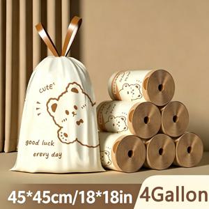 60개 귀여운 토끼 프린트 무봉제 드로스트링 쓰레기 봉투, 주방, 거실, 욕실용 두꺼운 종이봉투