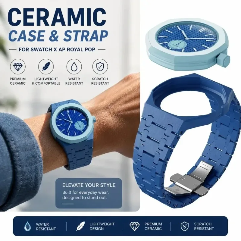 Swatch X AP Royal Pop 포켓 시계를 손목시계로 변환하는 2-in-1 PC 케이스+실리콘 스트랩 통합 개조 액세서리