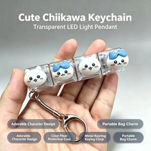 치이카와 LED 발광 클리커 키체인, 투명 미니 키보드 스트레스 해소 피젯 토이, 귀여운 애니메이션 가방 펜던트 선물
