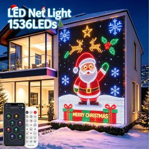 스마트 RGBIC 네트 조명, LED 매트릭스 그리드 조명, 앱으로 원격 제어, DIY 사진 및 음악 동기화 기능, 야외 파티, 휴일, 크리스마스 장식용