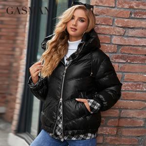 GASMAN 여성 파카 2022 새로운 패션 여성 스탠드 칼라 짧은 슬림 캐주얼 후드 럭셔리 포켓 따뜻한 자켓 GM-82903